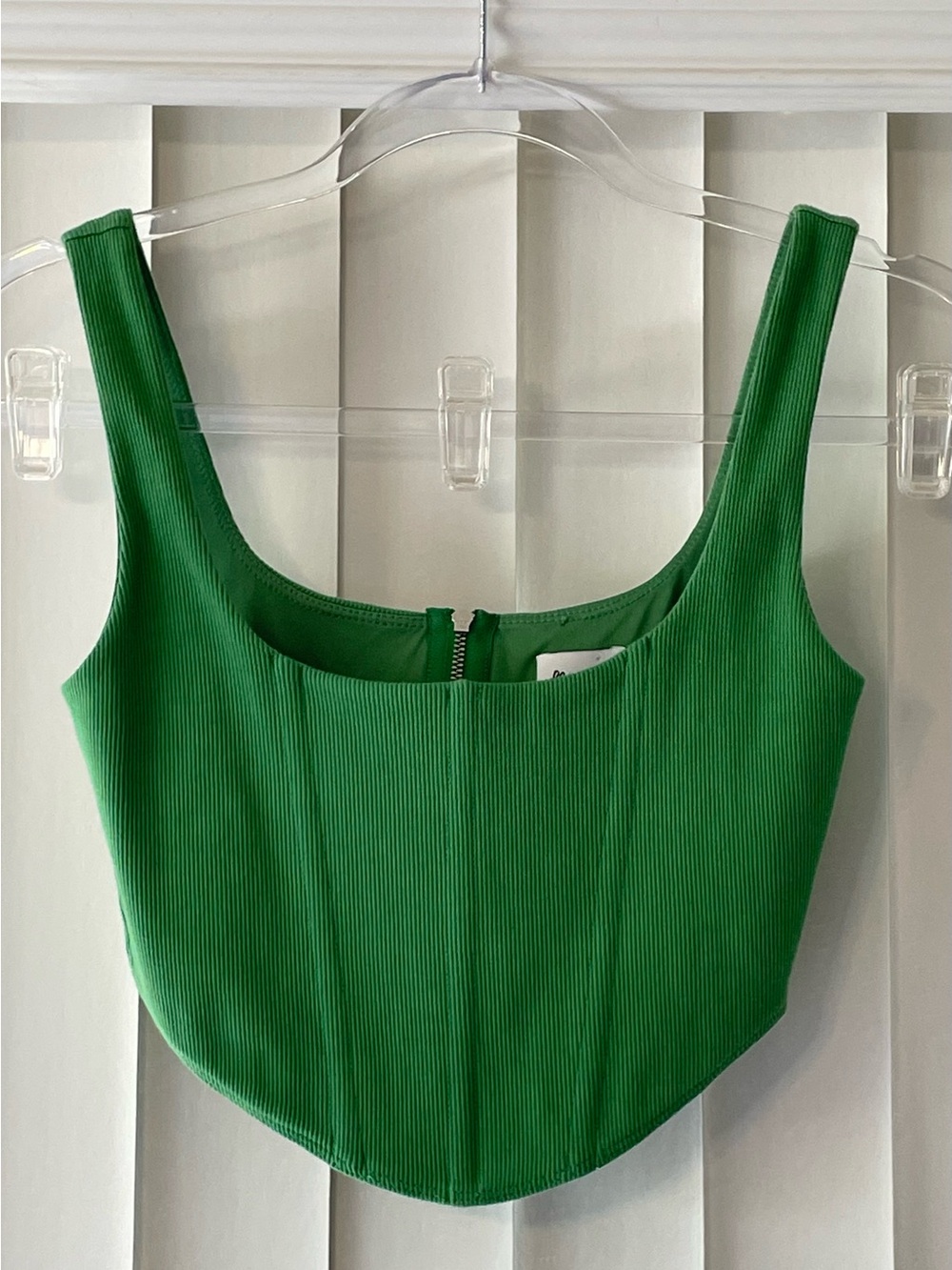 Princess Polly Green Ribbed Scoop Neck Crop Top with boning and zipper- Size 6